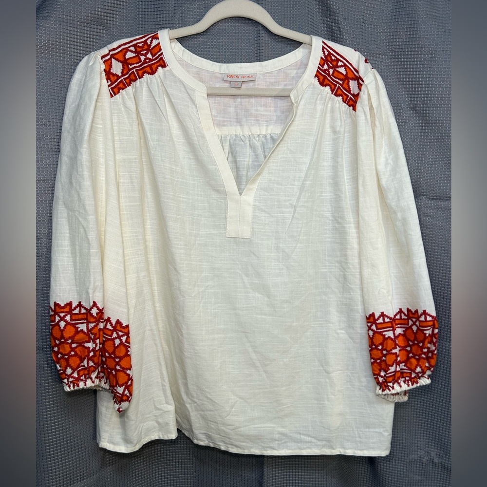 Knox Rose Cream Blouse with Red Embroidery